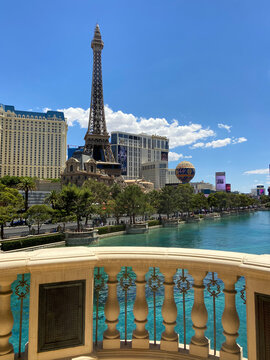 Las Vegas, Nevada, USA, June 25, 2022: The Eiffel Tower Restaurant and Paris Las Vegas Hotel and Casino at Las Vegas Strip.