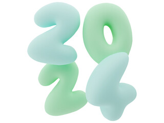 3D Typography of the New Year 2024, Inflate 3D Number Design