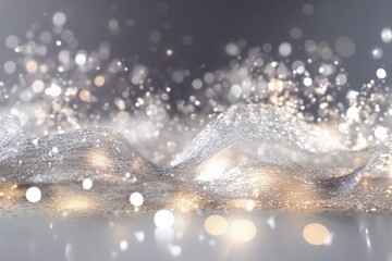 Glittering silver abstract background with bokeh defocused lights. Glittering lights background. Christmas and New Year holidays concept.
