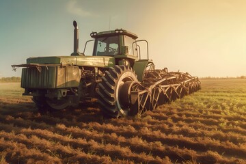 Fototapeta premium Agricultural machinery on the field