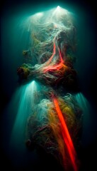 long exposure light movements deeply drown under deep abyssal water 1000 rainbowcore 200 fluorescent vivid brut color 450  - obrazy, fototapety, plakaty