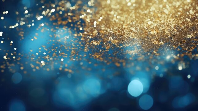 blue and gold sparkles on a dark background