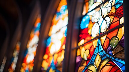 Soft-focus of a stained glass window in a church