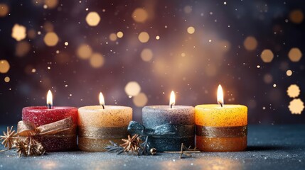 colorful christmas candles with golden ornaments