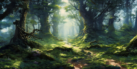 a mysterious forest clearing with ancient tree hd wallpaper - obrazy, fototapety, plakaty