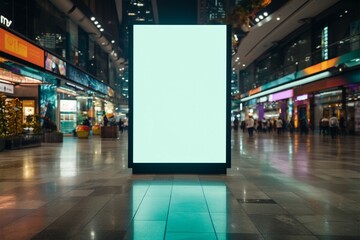 In the malls bustling environment, an empty billboard awaits your message - obrazy, fototapety, plakaty