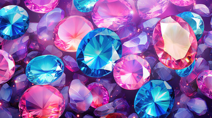 Shiny Diamond in Brilliant Cut illustration, refection caustic of diamond crystal jewel light reflect blur pattern texture background.