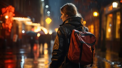 Obraz premium a person walking in the city