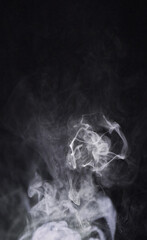 Smoke, dark background and mist, fog or gas on mockup space wallpaper. Cloud, smog and magic effect on black backdrop of steam with abstract texture, dry ice pattern or vapor of incense moving in air
