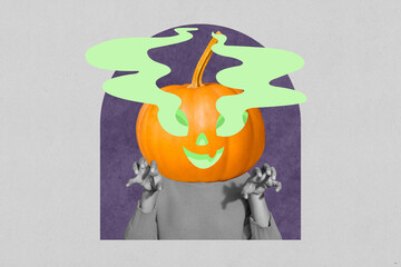 Costume halloween vegetable pumpkin mask festival halloween holiday collage illustration roar angry...