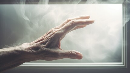 The hand of an elderly person with Alzheimer's disease , longing for the memories - obrazy, fototapety, plakaty