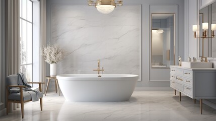 a bathroom design that combines timeless marble surfaces with a calming color palette for a spa-like ambiance