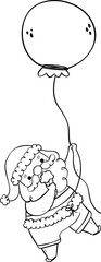 Cute Summer Santa Claus with balloon and sack, kawaii Christmas cartoon doodle  outline