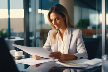 Businesswoman Checking Financial Documents