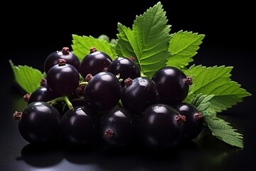 Fototapeta premium black currant with leaf isolated on a white background. With copy space for your text. Flat lay