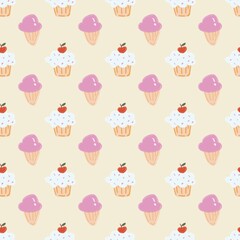 Seamless  pattern with colorful ice cream and cupcake. For cards, invitations, wedding or baby shower albums, backgrounds, arts and scrapbooks.