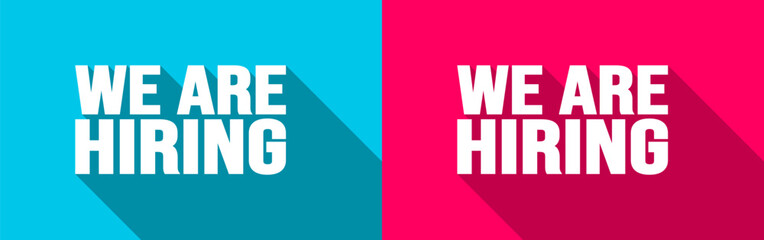 We are hiring job vacancy long shadow banner, poster and social media post template. business concept of search and recruitment. join our team announcement lettering in speech. Vector Illustration.