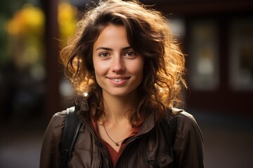 Obraz premium portrait of a young girl walking along the street