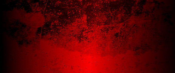 Scary red wall for background, Dark grunge textured red concrete wall background, red horror wall background, dark slate background toned classic red color, Dark cracked cement and smoked poster. - obrazy, fototapety, plakaty