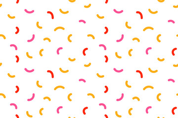 Creative cute squiggle print with colored abstract squiggles. Seamless pattern with doodles. design with basic shapes. Simple bright childish color scribble wallpaper print. Simple party confetti