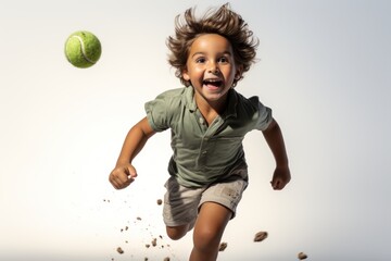 boy jumping with a tennis ball