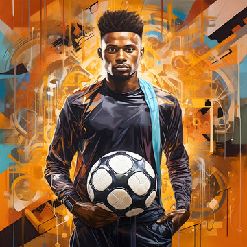 An Afrofuturistic soccer player, blending elements of empowerment, innovation, and Afrocentric style in the exciting arena of tomorrow's beautiful game.