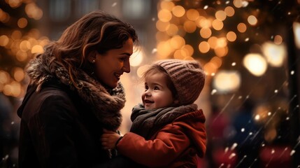 Obraz na płótnie Canvas Family Christmas walk through the streets