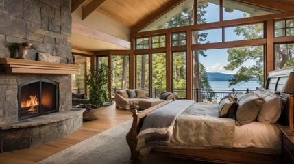 Outdoor kussens master bedroom in colorado mountain luxury home © Fred