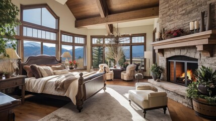 Fototapeta premium master bedroom in colorado mountain luxury home