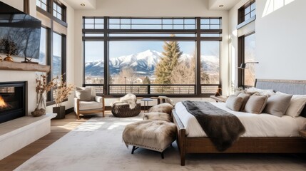 master bedroom in colorado mountain luxury home - obrazy, fototapety, plakaty