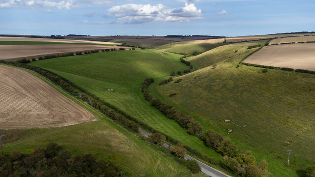 Aerial View Of Yorkshire Wolds Countryside Near Driffield