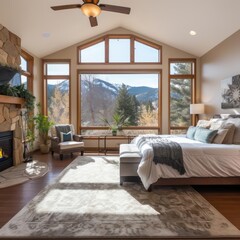 master bedroom of a colorado mountain luxury home - obrazy, fototapety, plakaty