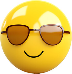 3D. Top quality emoticon. Cool emoticon. Smiling face with sunglasses emoji. Happy smile person wearing dark glasses. Yellow face emoji. Popular element.
