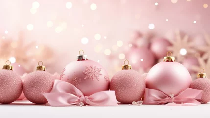 Fotobehang pink christmas baubles with golden ornaments © Fred