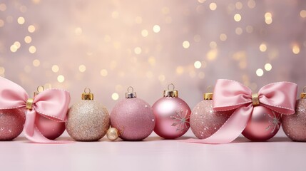 pink christmas baubles with golden ornaments - obrazy, fototapety, plakaty