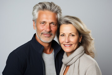 Generative AI photo of beautiful lovely cheerful couple photographing together isolated on grey background