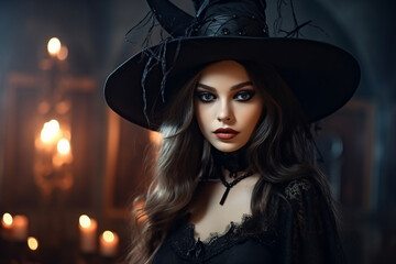 Generative ai collage photo of dark witch doing black magic ritual in halloween midnight