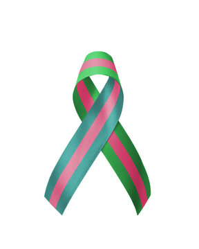 Metastatic Breast Cancer (MBC) awareness with pink teal green ribbon in October, wear pink day charity for woman fighting with breast tumor illness (bow isolated (clipping path on white background)