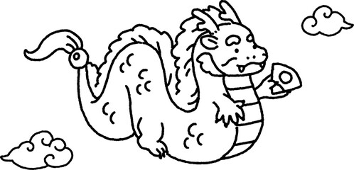 年賀状素材　可愛くデフォルメした辰年の龍のイラストレーション