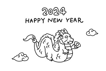 2024年　年賀状　かわいい辰年のイラストレーション