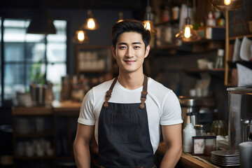 Fototapeta premium Successful business owner standing in his trendy cafe Generative AI technology