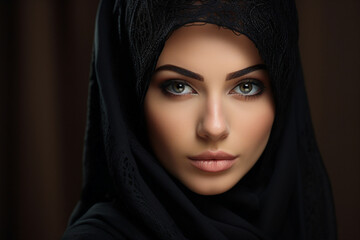 Naklejka premium Happy arab asian muslim woman in hijab clothes isolated on background generative AI