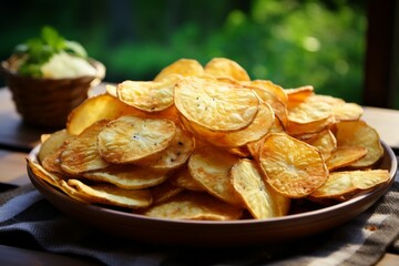 Potato chips. Background with selective focus and copy space