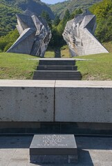 Tjentiste, Bosnia and Herzegovina - Sep 29, 2023: This memorial complex commemorates the Battle of the Sutjeska during the Second World War. Sunny summer day. Selective focus.