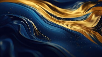 Spectacular image of blue and gold liquid ink mixing together