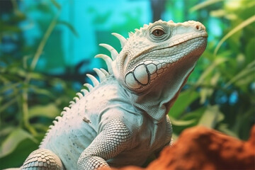 Obraz premium Realistic white iguana with nature background