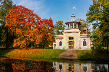 Creaking summer-house in autumn in Tsarskoe Selo (Pushkin), Saint Petersburg, Russia