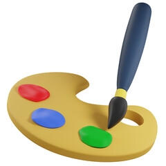 3D Paint Brush and Palette Illustration