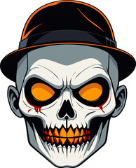 Halloween scary character skull pumpkin vector