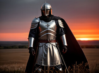 Detailed cinematic Teutonic knight battles at sunset. - 654830373